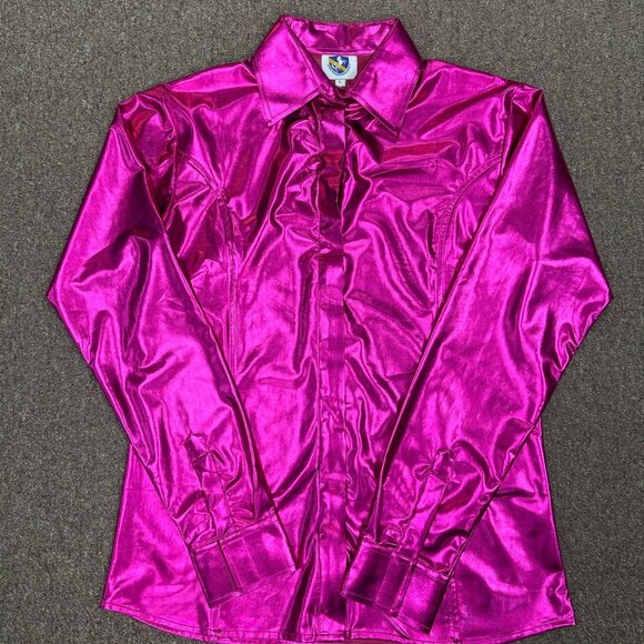 Royal Highness Women's Foil Fabric Stretch Show Shirt - Pink - Picture 1 of 2